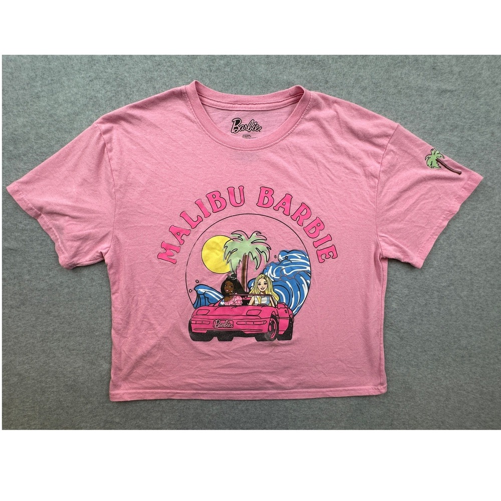 Barbie Isaac Morris Ltd Malibu Barbie Pink Graphic Crop Tee Shirt Womens Large